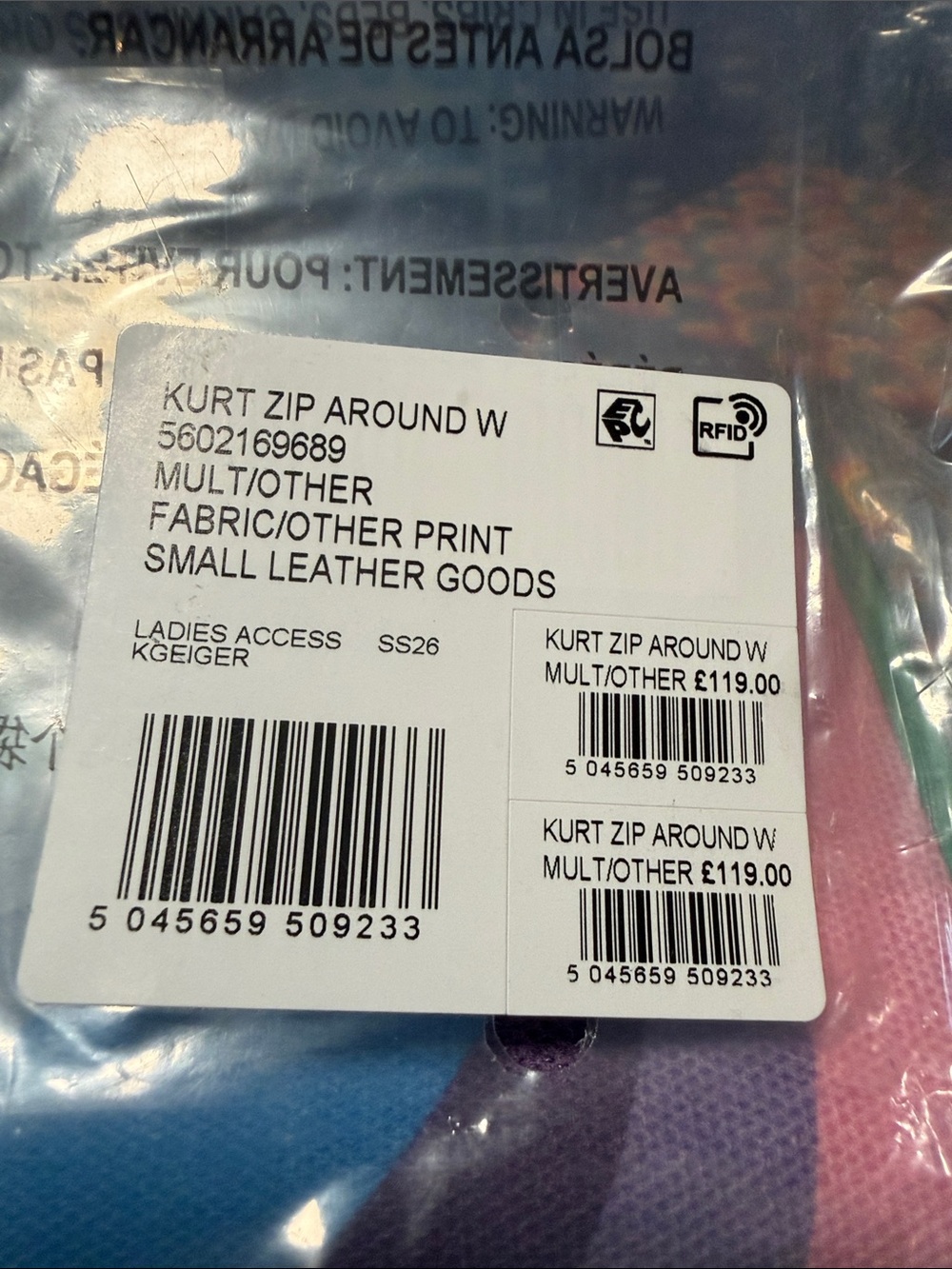 Kurt Geiger Rainbow Wave Zip Wallet with Clear Logo - Picture 5 of 5